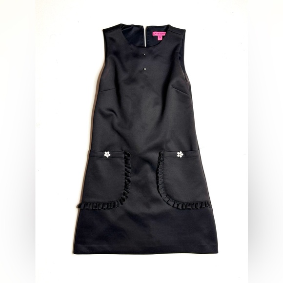 Betsey Johnson Dresses & Skirts - Betsy Johnson Black Sleeveless Shirt Dress w/ Ruffle Pocket Details Size 2